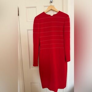 Carolina Herrera Striking Red Long Sleeve Vintage Dress